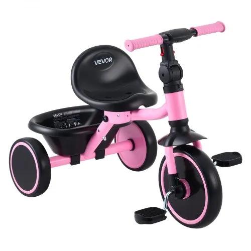 VEVOR Toddler Tricycle for 2-5 Year Old, Folding Kids Trike with Adjustable Seat, Storage, Carbon Steel Frame, Handlebar Grips for Outdoor Play