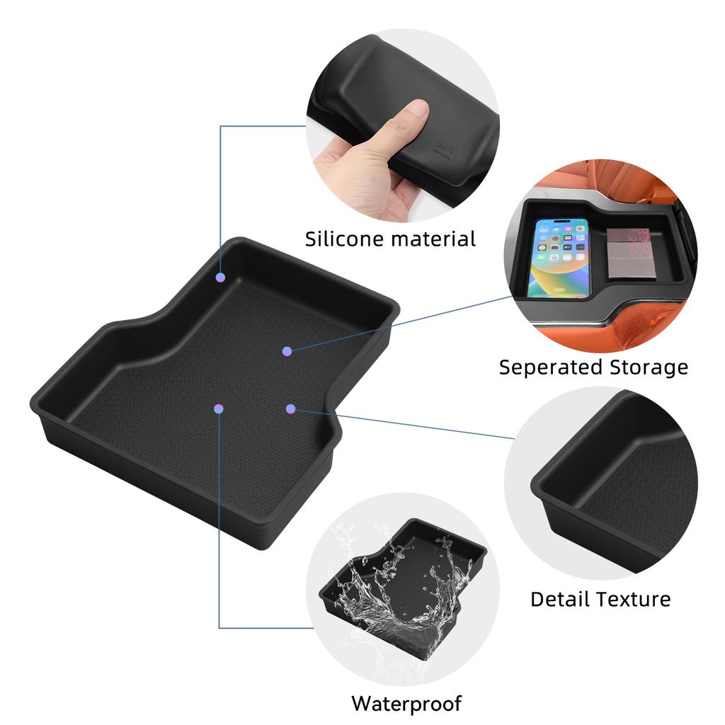 Smabee for BYD Tang L/Atto 8/Sealion 8 2025 2026 Second Row Armrest Storage Mat Anti Slip Pad Car Accessories Silicone Black