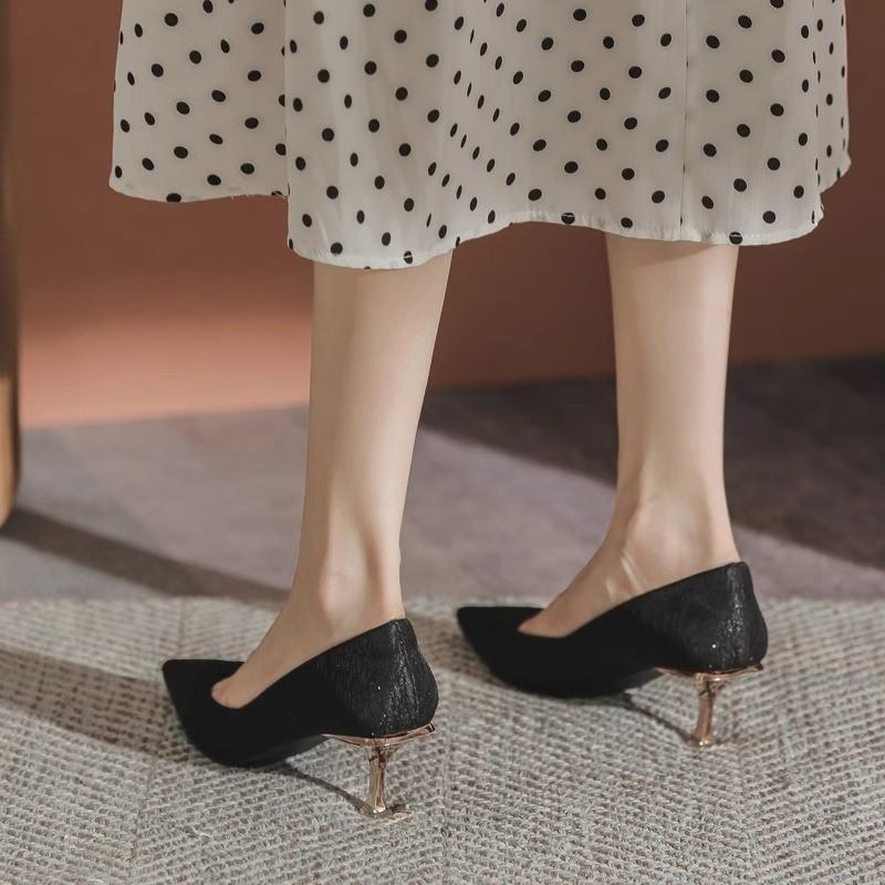 Spring High Heels Niche Design Sense Versatile Nude Thin Heel Pointed Single Shoes Women