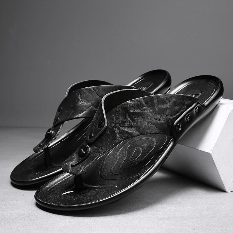 Fashion Men Summer2025New Sandals Casual Leather Soft Bottom Sandals Adult Breathable Beach Walking Shoe Non-slip Open-toe Leather Flats
