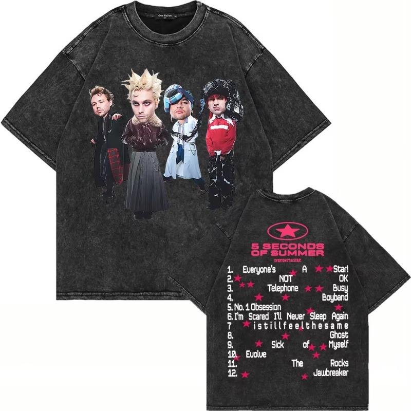 100% Baumwolle Vintage Gewaschen 5 Seconds of Summer Everyone’s A Star Welttournee 2026 T-Shirt Herren/Damen Oversize Locker Säurewäsche Tees