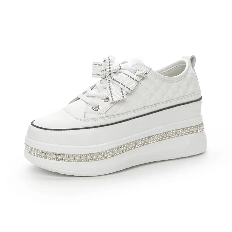 6cm Neue Echtes Leder Plateau Keilabsatz Schuhe Zapatos De Mujer Bling Vulkanisierte Klobige Sneaker Pumps Plateau Damenmode