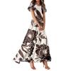Vestito casual da donna con stampa hawaiana, girocollo, maniche corte, vita alta