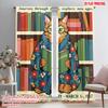 2pcs 2D Flat Printing Drapes Cat Reading Books Library Polyester Without Electricity Festive Curtains Perfect for Holiday