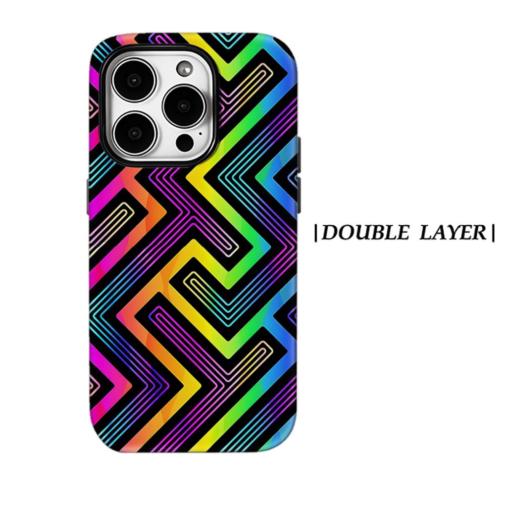 Neon Chevron Geometric Phone Case for IPhone 17AIR 16E 16 15 14 13 12 11 17 Pro Max Plus Double-layer Back Cover
