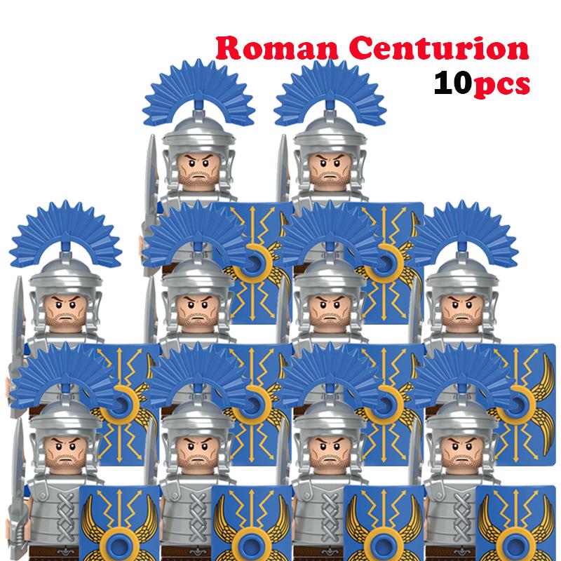10 st MOC Medeltida Slott Riddare Rom Soldater Byggklossar Militär Forntida Egypten Mumiefigurer Krigare Vakt Vapen Kloss