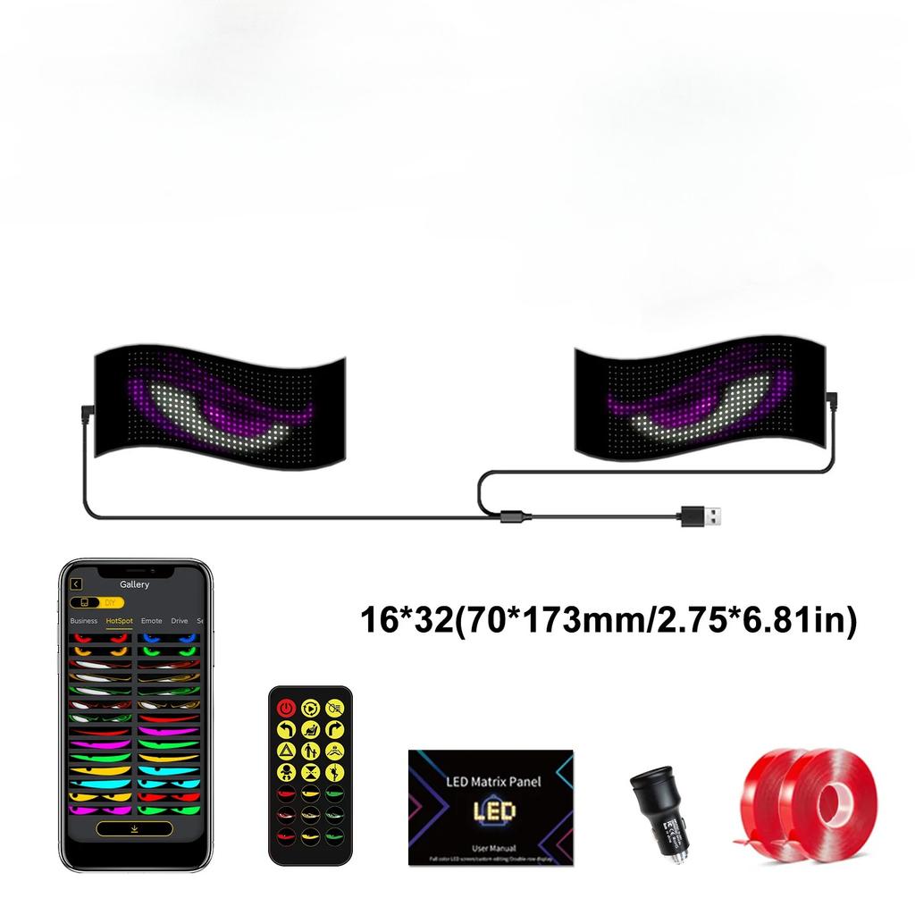 Dynamisches Big Devil Eyes Licht für Autos Buntes Auge LKW Windschutzscheibe Programmierbares LED-Display Flexible Weiche Leinwand Bluetooth