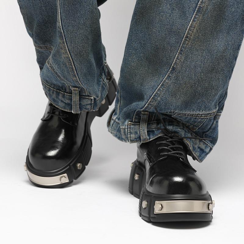 Height-increasing shoes boys Derby shoes niche function British platform retro big head leather shoes metal rivets heavy industry trendy shoes