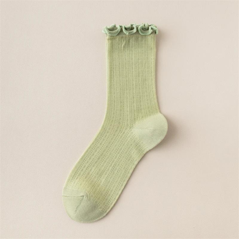 Neue Damen Socken Hohe Qualität Sommer Mode Lässig Lange Socken Einfarbige Koreanischer Stil Wellensaum Netz Atmungsaktiv Einfach Dünn