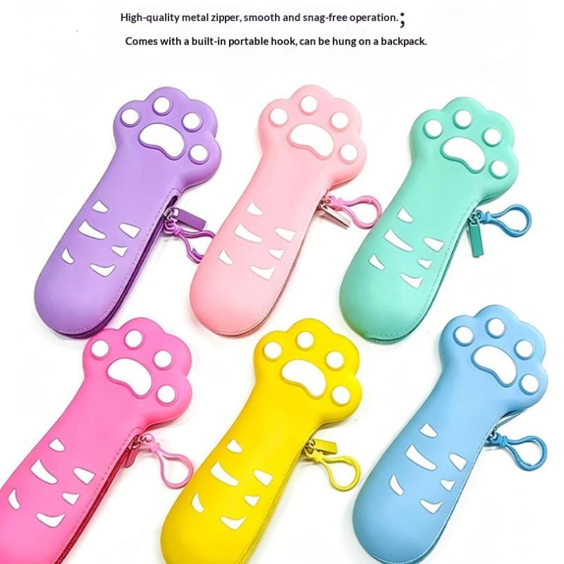 1Pcs Silicone Cat Paw Pencil Case Cute Easy to Clean Stationery Bag for School Students Kids Girls Boys