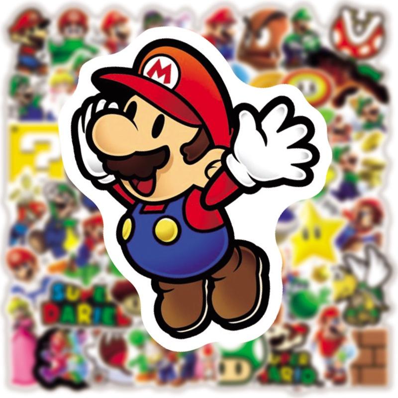 50pcs Super Mario Waterproof Adhesive Sticker For Skateboard/luggage/trolley/fridge Decor