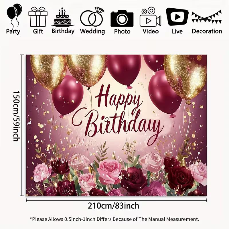 Striscione Fotografico Sfondo Buon Compleanno Rosa Elegante Color Borgogna Rosa