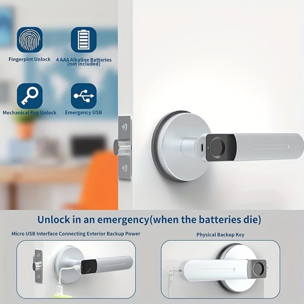 Fingerabdruck-Türschloss, Türknauf mit Tastatur, schlüsselloses Türschloss mit Griff für Zuhause, Hotel, Büro, Wohnung, Schlafzimmer