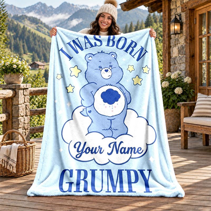 Care Bear Custom Name Flannel Blanket Personalized Soft Warm Plush Throw Blanket Customized Gift for Family Friends