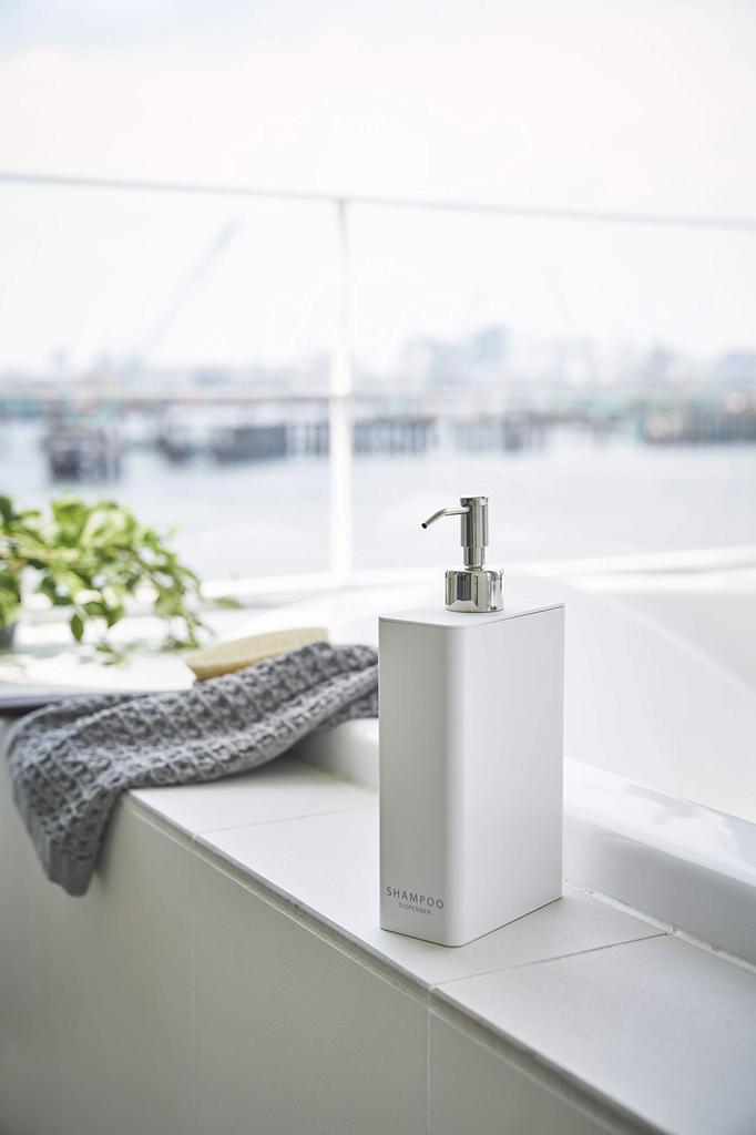 Yamazaki Square Slim X D11 X Tower Pump Dispenser 4252 Two-Way Dispenser, Shampoo, White, Approx. W5.5 H23.5cm, Bottle,