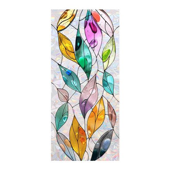 Window Privacy Film, Stained Glass Pattern Decorative Window Sticker, Rainbow Static Cling, Sun Blocking Reusable Decals for Glass Doors, Bedroom