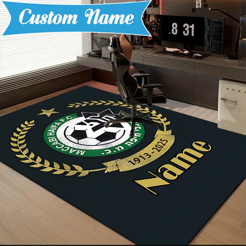 Custom Name Maccabi Football Crest Rug Game Carpet, Floor Mat for Bedroom Living Room Entryway Rug, Home Decor Idea Gift for Christmas birthday