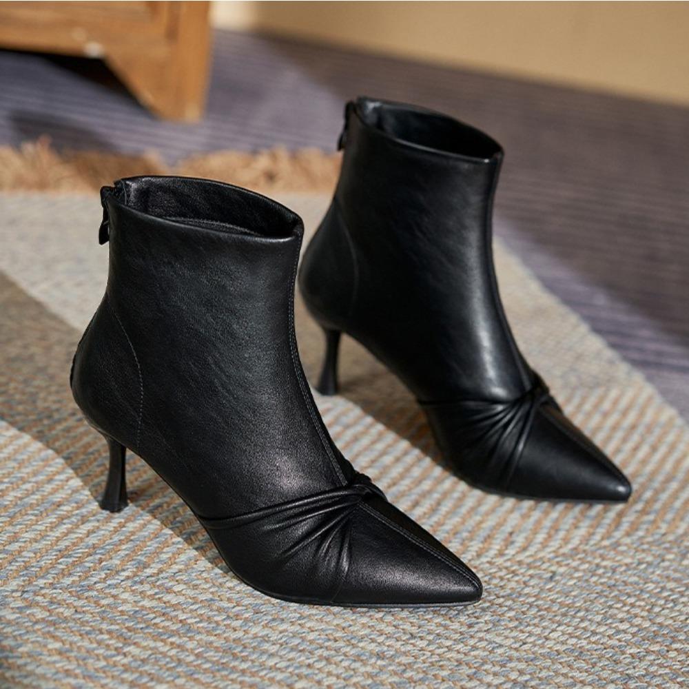 High-Heeled Boots Women'S New Pointed-Toed Thin-Heeled Large-Size Bootie High-Heeled Shoes Women'S Black Rear Zipper Ankle