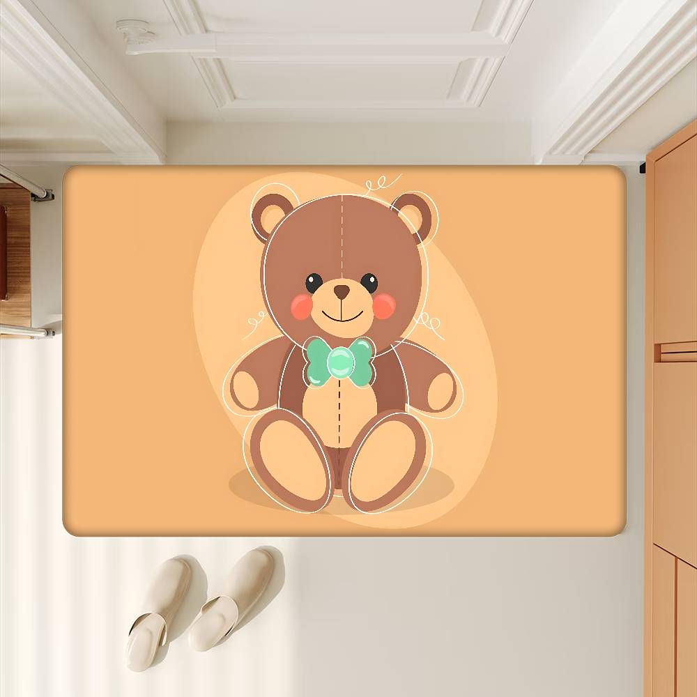 Cartoon Teddy Bear Cute Floor Mat Non-Slip Laundry Room Mat Laundry Decor Balcony Child Living Room Bedside Mats