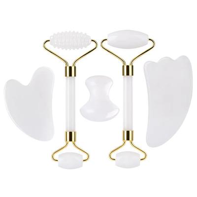 White Jade Roller Gua Sha Set Gouache Stone Scraper Back Neck Scratcher Massager Facial Body Anti Wrinkle Beauty Massager