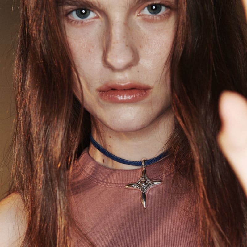 

August Harmony 925silver Bohemian Cross Denim Choker One