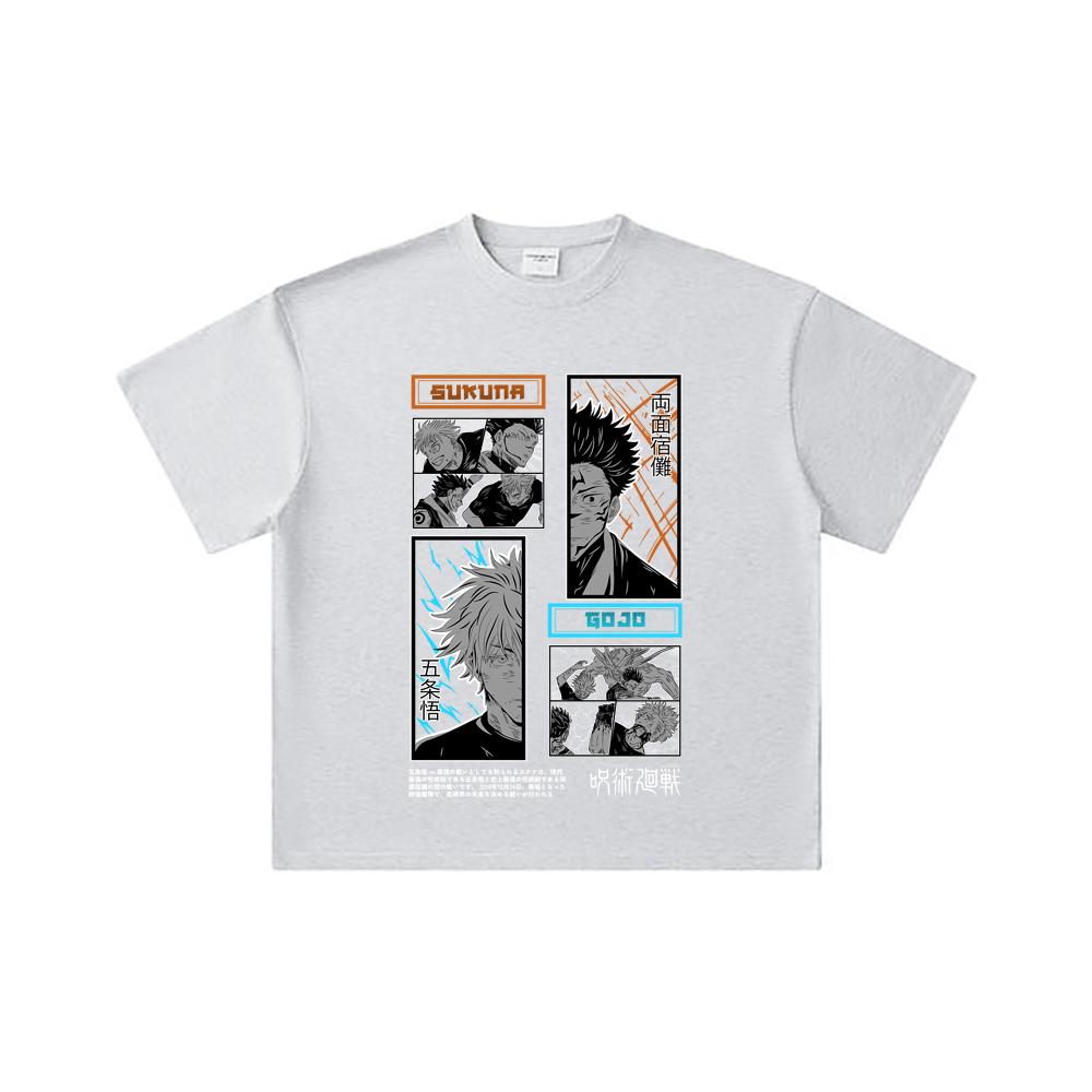 260 GSM Double Yarn 32 Count 100% Cotton Jujutsu Kaisen V33 Gojo Sukuna Print Unisex Heavy Cotton T Shirt