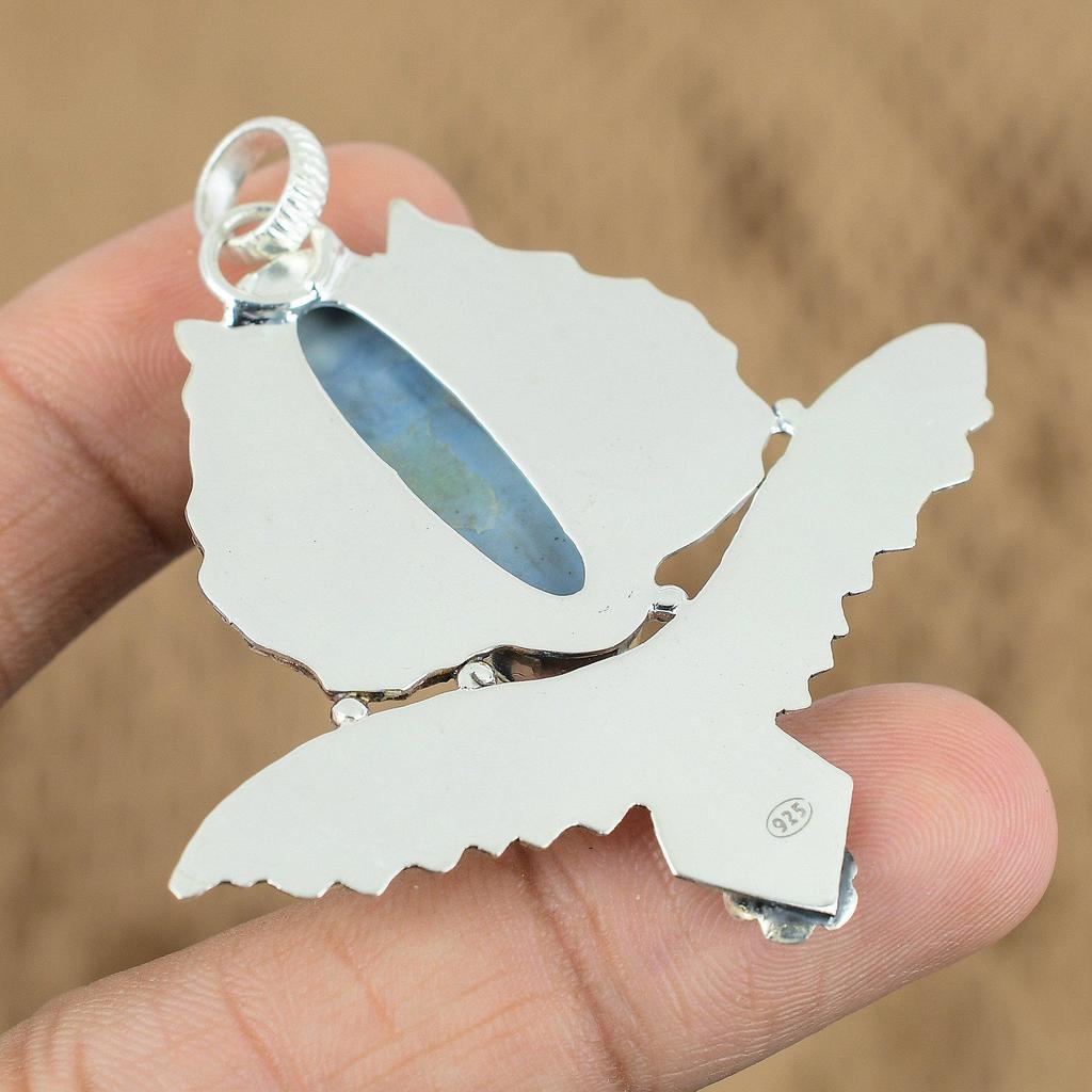 Natural Owyhee Blue Opal Gemstone Pendant Owl 925 Sterling Silver Indian Jewelry