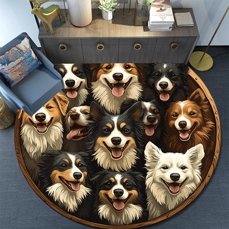 Border Collies Runder Teppich, Teppich für Wohnzimmer Schlafzimmer Sofa Spielzimmer Dekor, Rutschfeste Bodenmatte