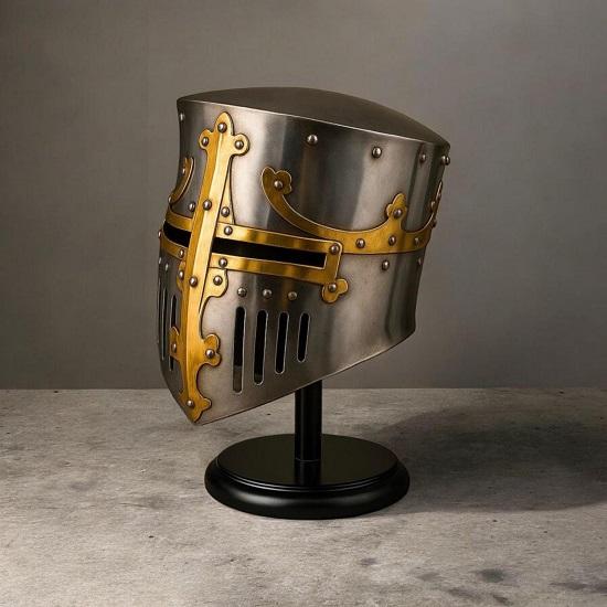 18-Gauge Steel Crusader Knight Helmet  Templar Medieval Cosplay Armor