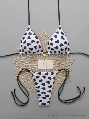 Europeisk & Amerikansk Hjärtmönstrad Bikini - Sexiga Damkläder för Stranden 2026