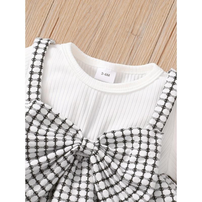 Toddler Baby Girls All-match Cute Bow Plaid Long Sleeve Dress Top & Flared Trousers Set, Kid's Patry Casual Clothes