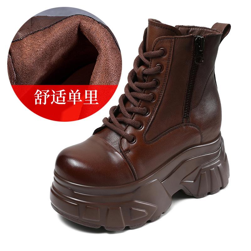 Herbst und Winter neue Plateau Martin Stiefel Damen Leder Britischer Stil klein retro braun Innenhöhe Erhöhung kurze Lederstiefel