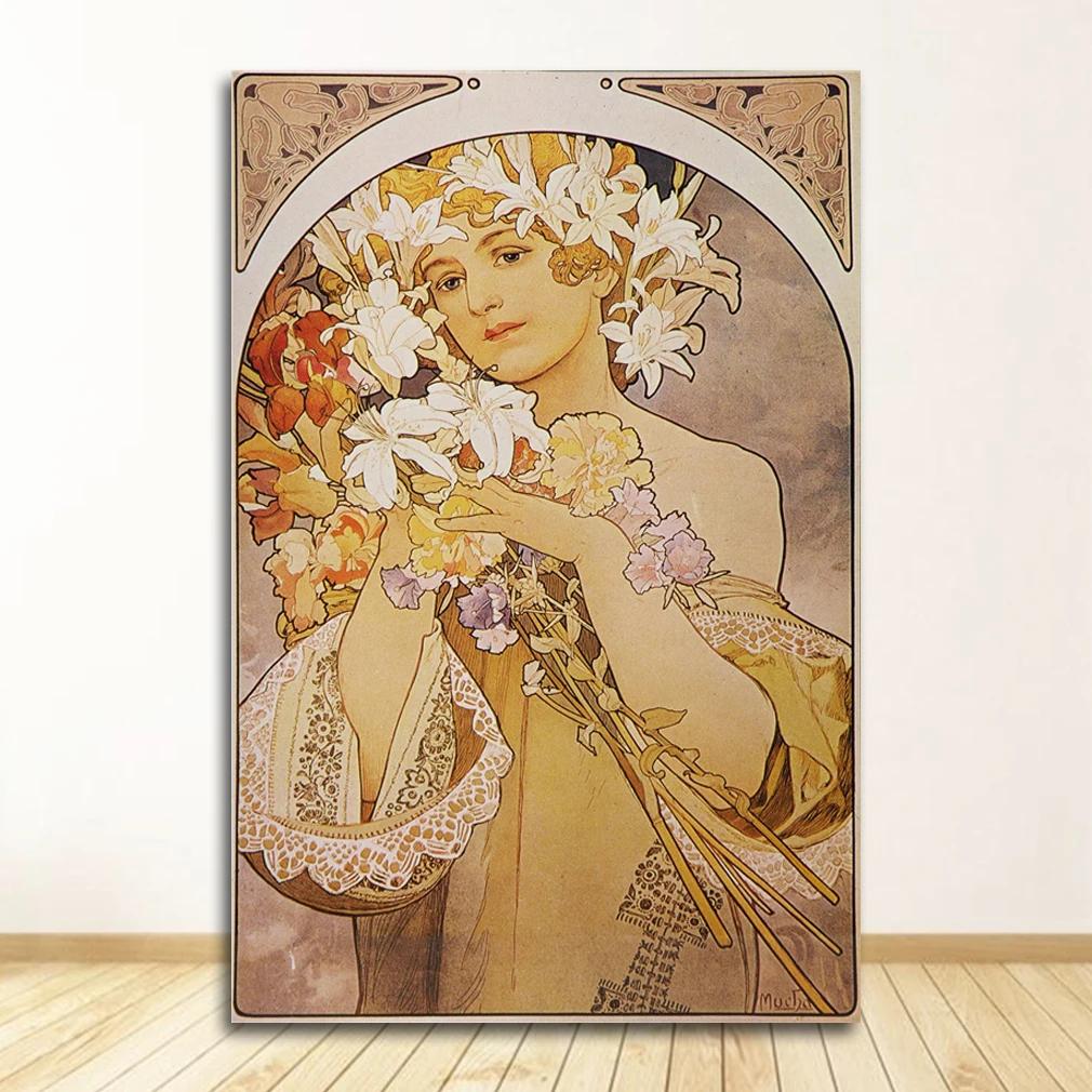 Vintage Alphonse Mucha Classic Artwork Nouveau Art Poster and Prints Canvas Painting Wall Art Pictures for Home Room Decor