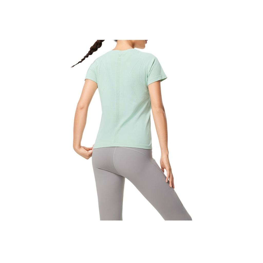 Li-Ning Fitness Series Solid Color Moisture Wicking Round Neck Short Sleeve T-Shirt Women Tops Ice-Green ATSU472-2