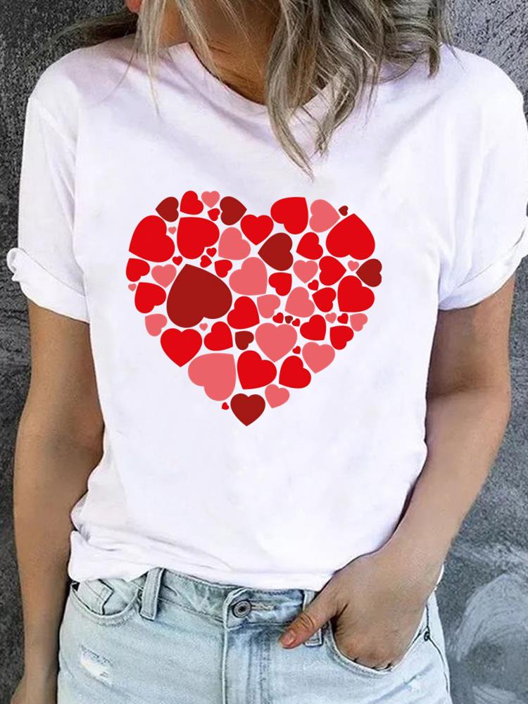 (Asian Size) Clothing Lady o-neck watercolor love style Short Sleeve T-shirts Printed Female Top Casual T Shirt Fashion Women Graphic Tee