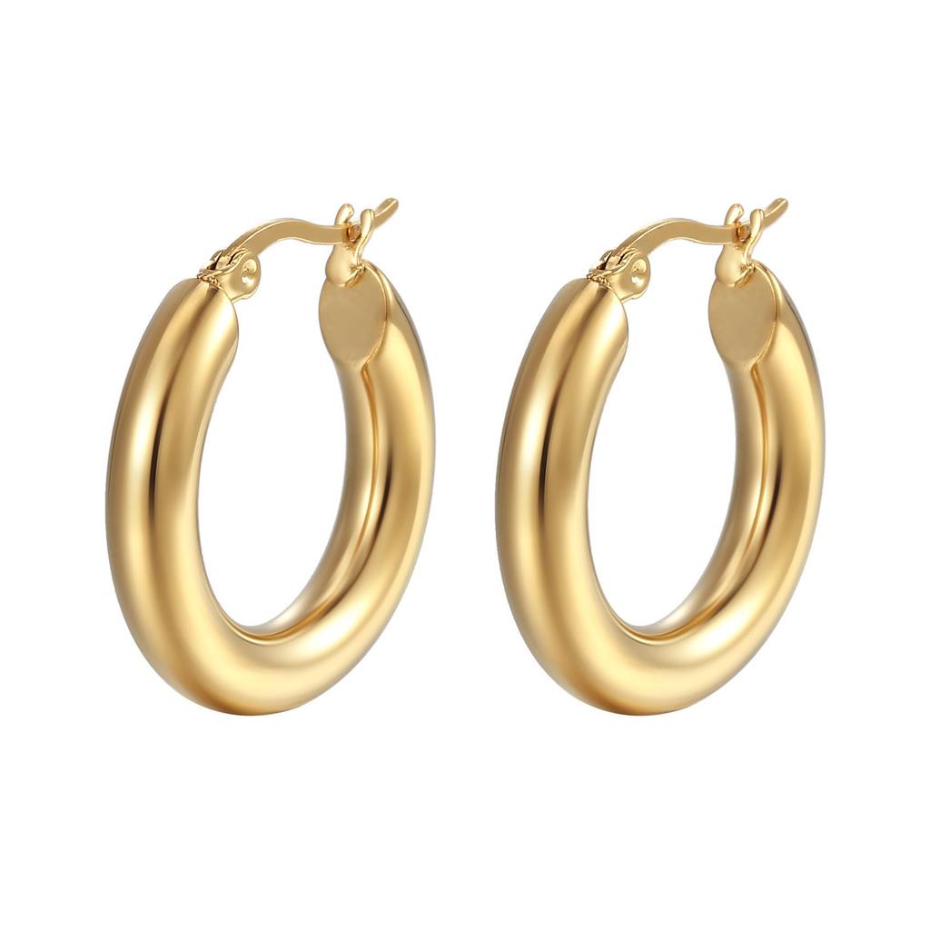 2025 European & American Trendy Titanium Steel Large Round Hoop Earrings for Women - Simple Ins Style.