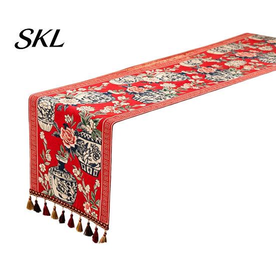 Elegant Dining Table Decor Jacquard Floral Runner, Vintage Peony Farmhouse Runner with Tassels for Home Wedding Party Tassel Edge