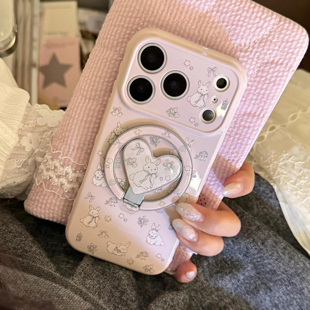 Cute Bunny Heart-Shaped Magnetic Phone Case for iPhone 16, iPhone 17, and iPhone 17 Pro Max