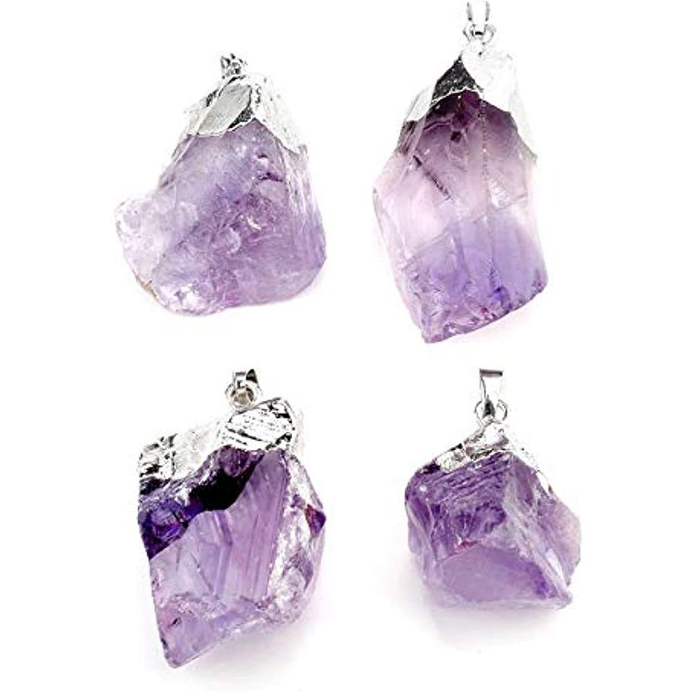 Natürlicher Amethyst Rosenquarz Rohstein Anhänger Unregelmäßig Chakra Heilstein Silberrand Halskette Damen Geburtstagsgeschenk