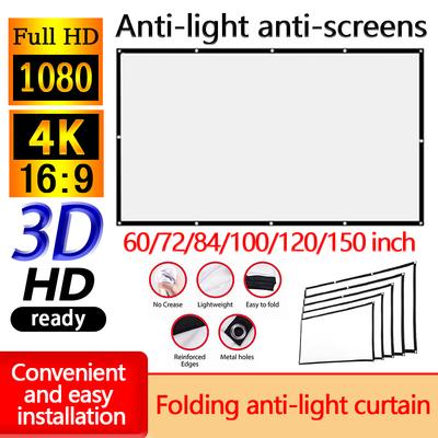 Heimkino Projektor Leinwand 60 72 84 100 120 150 Zoll 16:9 Einfache KTV-Bildschirm-Haushalts-Schlafzimmer-Ornamente