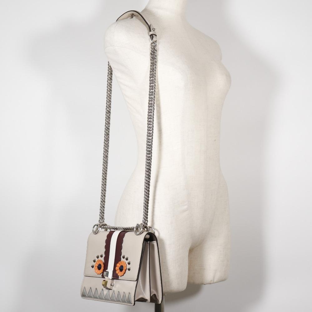 Fendi Mini Canai Shoulder Bag 8M0381-9JU Studs Beige Calfskin Women Used