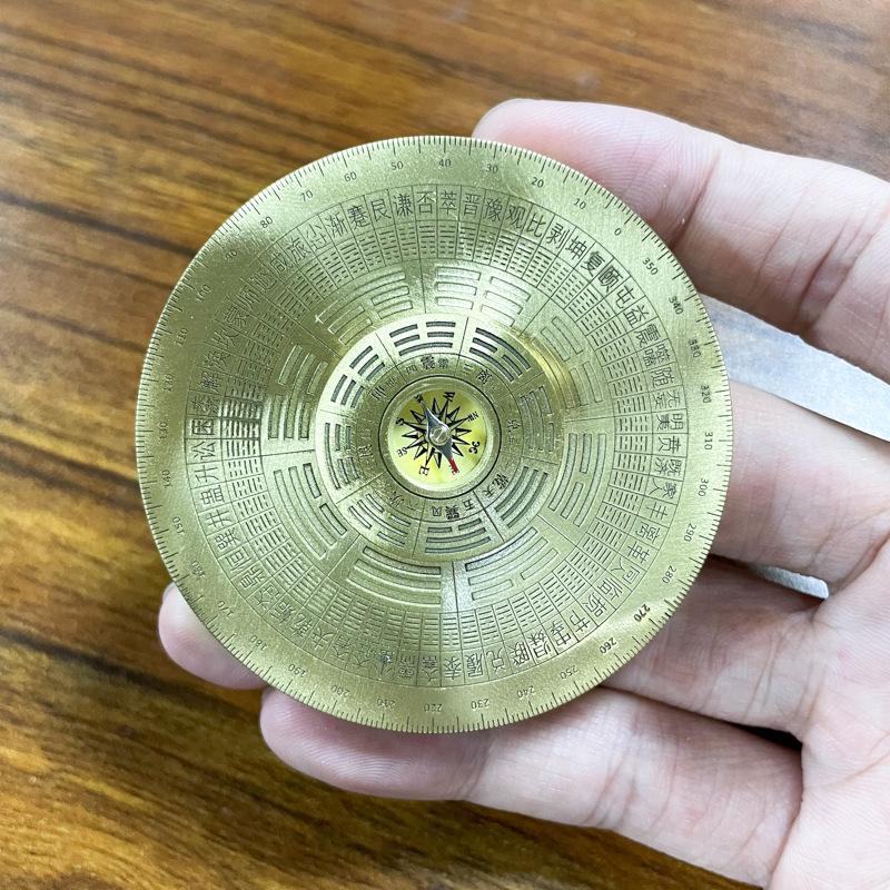 Portable Brass Precision Compass & Rotatable Eight Trigrams Gyroscope Ornament for Travel and Home