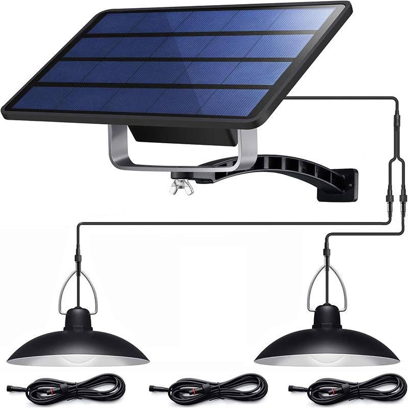 Solar Pendant Light Upgraded Double Bulb Lights IP65 Waterproof Dusk to Dawn Auto Lamp with Remote Controller For Outdoor