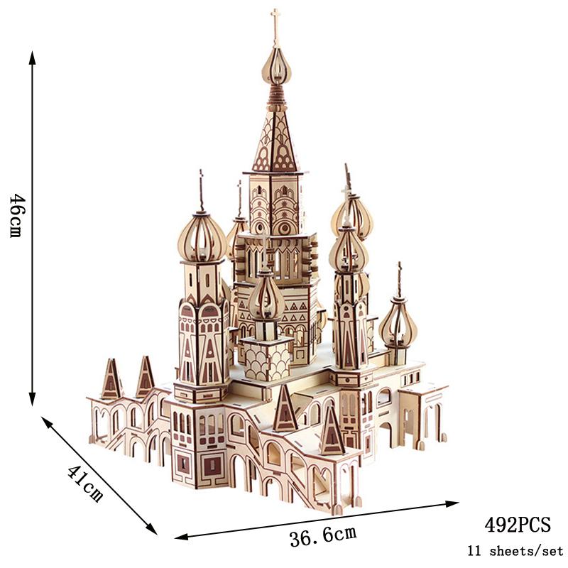 3D Wooden Puzzle Saint Basil's Cathedral Building House Kits Castle Villa Model Jigsaw Teen DIY Toys For Children Kids Gift