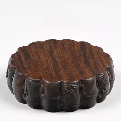 Vaso con base circolare intagliata in legno di sandalo nero, Bonsai, Vaso costruito, Statua di Buddha, Artigianato in pietra, Supporto in legno massello