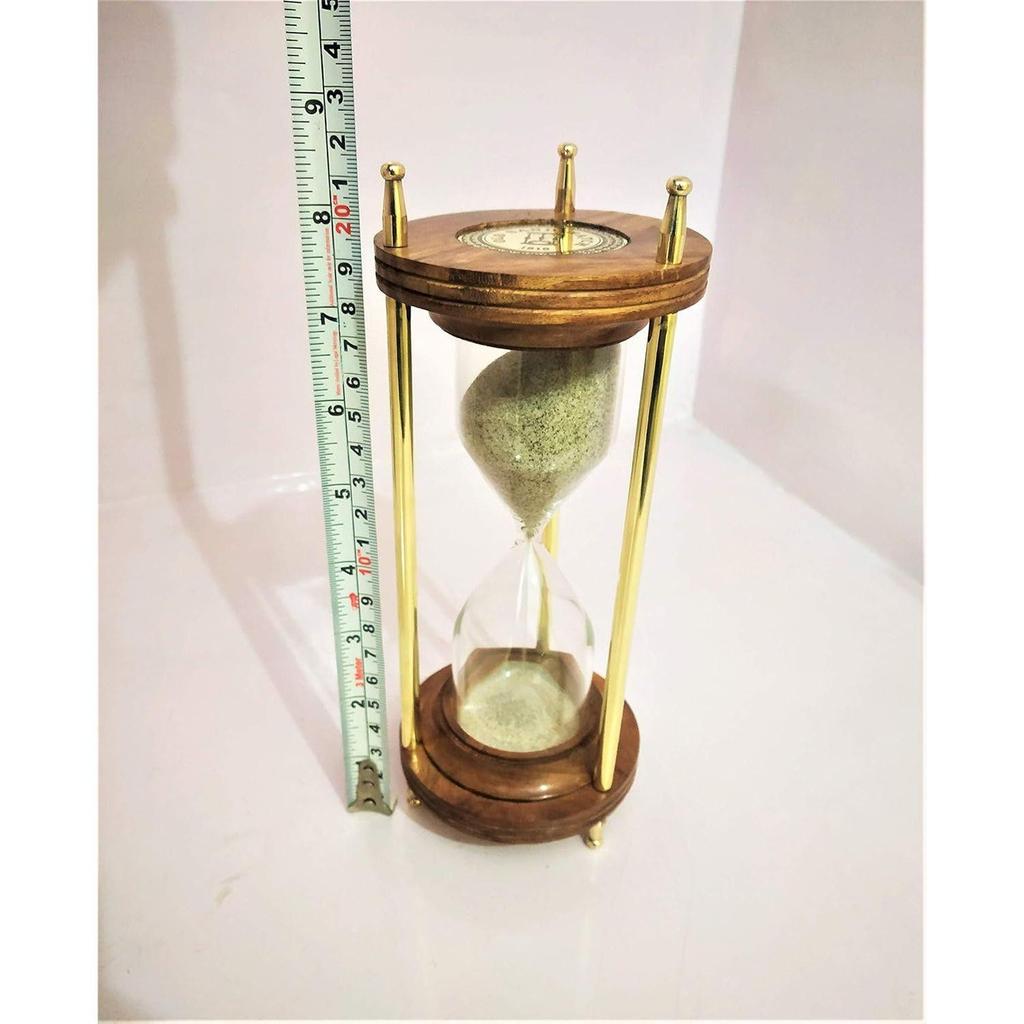 Vintage 10-Minute Sand Timer – Wooden & Brass Hourglass Clock | Nautical Home Decor, Ideal for Tea, Study & Mindfulness (6-Inch Height)
