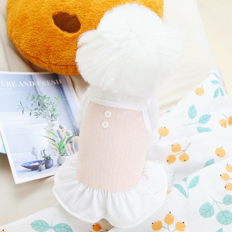 2024 New Pet Dog Clothing Strange Button Halter Skirt Spring and Summer Puppy Clothing Small and Medium-sized Dog Clothing