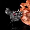 Punk Men Cubic Zirconia Inlaid Carved Dragon Head Finger Ring Party Jewelry Gift