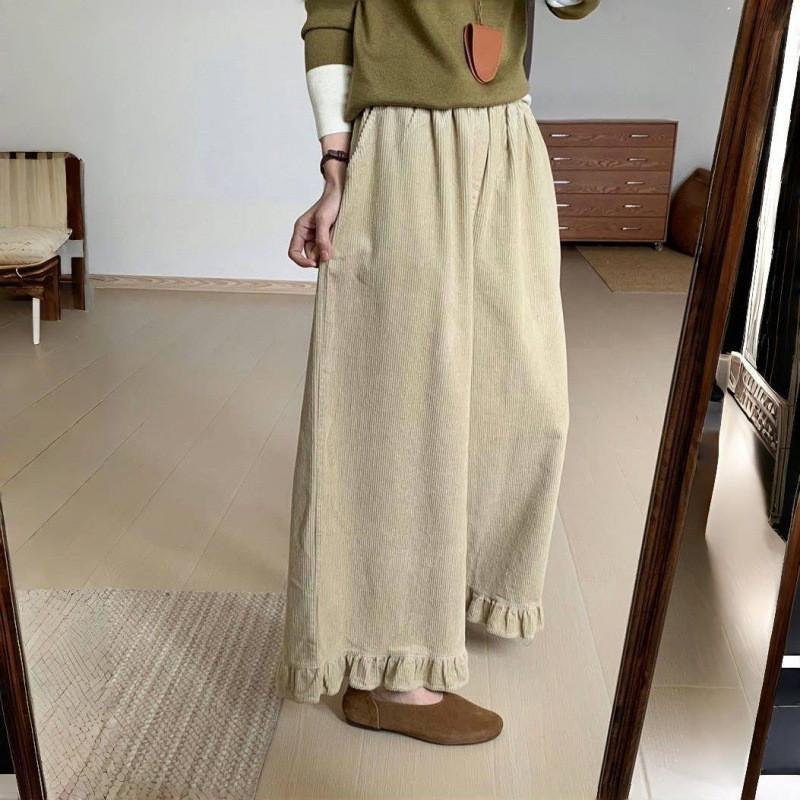 Pantaloni in Velluto a Coste a Vita Alta con Fodera in Pile Stile Hanbok per il Calore Invernale Donna Comfort Casual