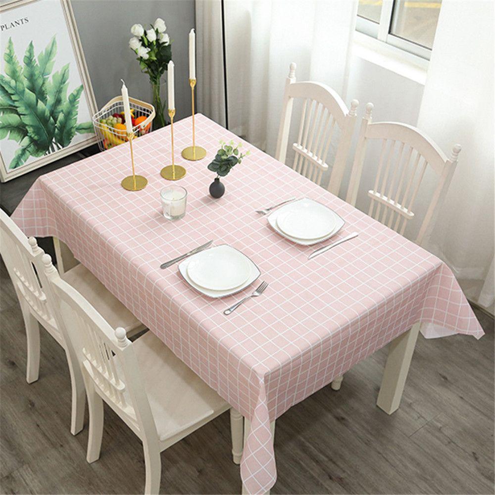 Plastic PVC Waterproof Oilproof Kitchen Dining Table Colth Rectangula Grid Printed Tablecloth Cover Mat Oilcloth Antifouling